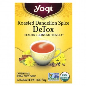 Yogi Tea, Detox, вкус жареного одуванчика и специй, без кофеина, 16 чайных пакетиков, 24 г (0,85 унции) - описание
