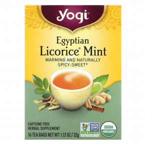 Yogi Tea, Egyptian Licorice®, с мятой, без кофеина, 16 чайных пакетиков, 32 г (1,12 унции) в Москве - eco-herb.ru | фото