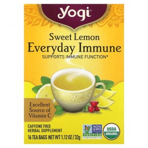 Yogi Tea, Everyday Immune, чай для поддержки иммунитета со вкусом сладкого лимона, без кофеина, 16 чайных пакетиков по 32 г (1,12 унции) в Москве - eco-herb.ru | фото