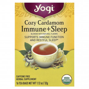 Yogi Tea, Immune + Sleep, кардамон, без кофеина, 16 чайных пакетиков, 32 г (1,12 унции) в Москве - eco-herb.ru | фото