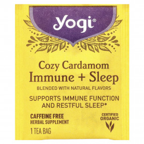 Yogi Tea, Immune + Sleep, кардамон, без кофеина, 16 чайных пакетиков, 32 г (1,12 унции) в Москве - eco-herb.ru | фото