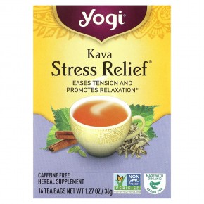 Yogi Tea, Kava Stress Relief (Кава антистресс), без кофеина, 16 чайных пакетиков, 36 г (1,27 унции) - описание