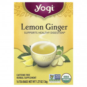 Yogi Tea, лимон и имбирь, без кофеина, 16 чайных пакетиков, 36 г (1,27 унции) - описание | фото
