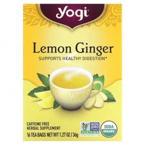 Yogi Tea, лимон и имбирь, без кофеина, 16 чайных пакетиков, 36 г (1,27 унции) - описание