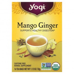Yogi Tea, манго и имбирь, без кофеина, 16 чайных пакетиков, 32 г (1,12 унции) - описание