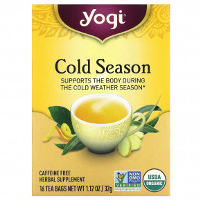 Yogi Tea, Органический, Cold Season, без кофеина, 16 чайных пакетиков, 1.12 унций (32 г) - описание | фото