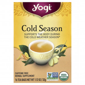 Yogi Tea, Органический, Cold Season, без кофеина, 16 чайных пакетиков, 1.12 унций (32 г) (Товар снят с продажи) в Москве - eco-herb.ru | фото