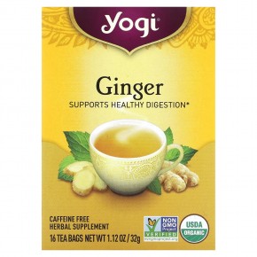 Yogi Tea, Органический имбирь, 16 чайных пакетиков, 32 г (1,12 унции) - описание