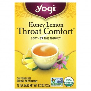 Yogi Tea, Органический, Throat Comfort, со вкусом меда и лимона, без кофеина, 16 чайных пакетиков, 1.12 унций (32 г) в Москве - eco-herb.ru | фото