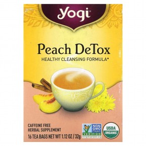 Yogi Tea, Peach DeTox, персик, без кофеина, 16 чайных пакетиков, 32 г (1,12 унций) - описание