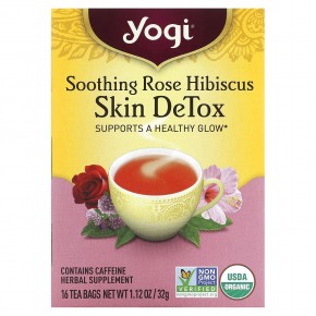 Yogi Tea, Skin DeTox, успокаивающий чай с розой и гибискусом, 16 чайных пакетиков, 32 г (1,12 унции) - описание