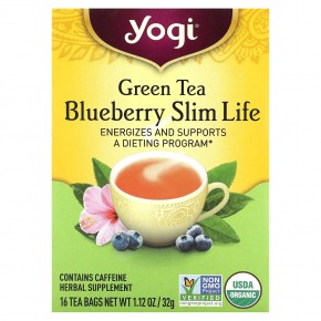 Yogi Tea, Slim Life, зеленый чай  с черникой, 16 чайных пакетиков, 32 г (1,12 унции) - описание