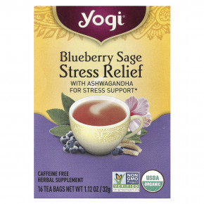 Yogi Tea, Stress Relief, голубика и шалфей, без кофеина, 16 чайных пакетиков, 32 г (1,12 унции) в Москве - eco-herb.ru | фото