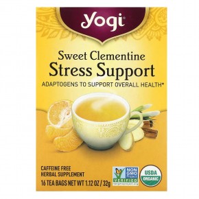 Yogi Tea, поддержка при стрессе, сладкий клементин, без кофеина, 16 чайных пакетиков, 32 г (1,12 унции) - описание
