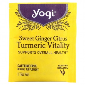 Yogi Tea, Sweet Ginger Citrus Turmeric Vitality, без кофеина, 16 чайных пакетиков, 1,12 унции (32 г) в Москве - eco-herb.ru | фото
