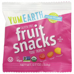 YumEarth, фруктовые снеки без глютена, тропические фрукты, 35 упаковок по 19,8 г (0,7 унции) в Москве - eco-herb.ru | фото