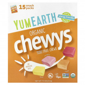 YumEarth, Organic Chewys ™, фруктовые жевательные таблетки, 15 пакетиков для снеков, 14 г (0,5 унции) в Москве - eco-herb.ru | фото
