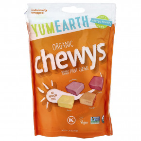 YumEarth, Organic Chewys™, фруктовые жевательные таблетки, 142 г (5 унций) - описание