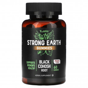 YumVs, Strong Earth, жевательные мармеладки, корень черного кохоша, персик, 60 жевательных таблеток - описание | фото