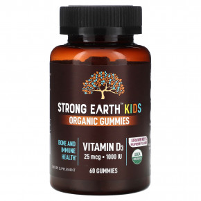 YumVs, Strong Earth Kids Organic Gummies, Vitamin D3, Strawberry & Raspberry, 25 mcg (1,000 IU), 60 Gummies в Москве - eco-herb.ru | фото