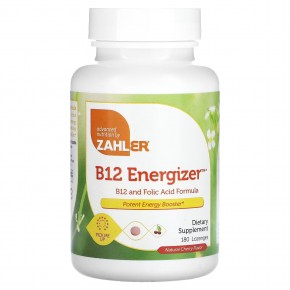 Zahler, B12 Energizer, витамин B12 и фолиевая кислота, натуральная вишня, 180 пастилок - описание