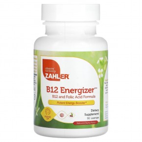 Zahler, B12 Energizer, витамин B12 и фолиевая кислота, с натуральным вишневым вкусом, 90 пастилок - описание