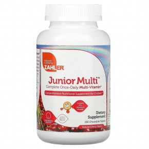 Zahler, Junior Multi, Полный набор мультивитаминов всего в 1 таблетке в день, Натуральный вишневый вкус, 180 жевательных таблеток - описание