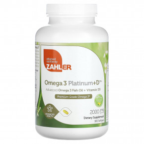 Zahler, Omega 3 Platinum+D, улучшенный рыбий жир с омега-3 и витамином D3, 2000 мг, 180 мягких таблеток (1000 мг на капсулу) в Москве - eco-herb.ru | фото