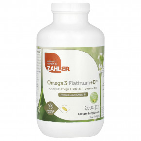 Zahler, Omega 3 Platinum+D, усовершенствованный рыбий жир с омега-3 и витамином D3, 2000 мг, 360 мягких таблеток (1000 мг на мягкую таблетку) - описание