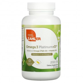 Zahler, Omega 3 Platinum+D, усовершенствованный рыбий жир с омега-3 и витамином D3, 2000 мг, 90 капсул (1000 мг на капсулу) - описание