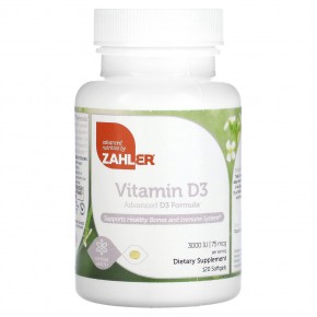 Zahler, Витамин D3, улучшенная формула D3, 75 мкг (3000 МЕ), 120 мягких таблеток в Москве - eco-herb.ru | фото