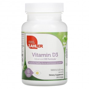 Zahler, Витамин D3, улучшенная формула D3, 125 мкг (5000 МЕ), 250 мягких таблеток - описание