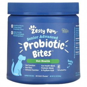 Zesty Paws, Advanced Probiotic Bites для собак, пищеварение, пожилые люди, куриный вкус, 90 мягких жевательных кусочков, 12,7 унций (360 г) в Москве - eco-herb.ru | фото