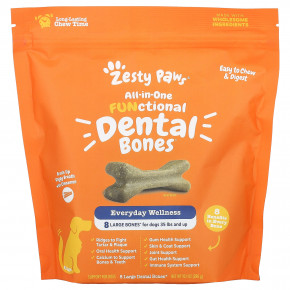 Zesty Paws, All-In-One Functional Bones, для собак всех возрастов, корица, 8 больших зубных костей, 286 г (10,1 унции) - описание | фото