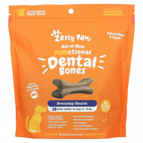 Zesty Paws, All-in-One Functional Dental Bones, для собак, для всех возрастов, корица, 28 маленьких зубных костей, 238 г (8,4 унции) - описание | фото