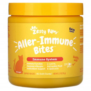 Zesty Paws, Aller-Immune Bites, иммунная система, для кошек всех возрастов, бекон, 60 жевательных таблеток, 78 г (2,7 унции) в Москве - eco-herb.ru | фото