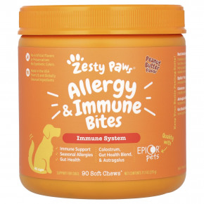 Zesty Paws, Allergy & Immune Bites, добавка для собак всех возрастов, арахисовое масло, 90 жевательных таблеток, 315 г (11,1 унции) в Москве - eco-herb.ru | фото