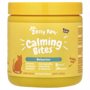 Zesty Paws, Calming Bites, для кошек, для всех возрастов, бекон, 60 жевательных таблеток, 78 г (2,7 унции) - описание | фото