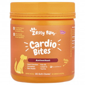 Zesty Paws, Cardio Bites ™, для собак, для всех возрастов, лосось, 90 жевательных таблеток, 315 г (11,1 унции) - описание | фото