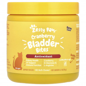 Zesty Paws, Cranberry Bladder Bites™, For Cats, All Ages, Bacon, 60 Soft Chews, 2.7 oz (78 g) в Москве - eco-herb.ru | фото