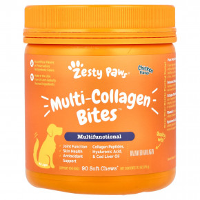 Zesty Paws, Multi-Collagen Bites ™, Multifunctional, для собак, для всех возрастов, курица, 90 жевательных таблеток - описание | фото
