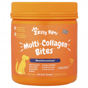 Zesty Paws, Multi-Collagen Bites™, многофункциональный комплекс, для собак всех возрастов, со вкусом курицы, 90 жевательных таблеток, 315 г (11,1 унции) в Москве - eco-herb.ru | фото