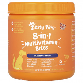 Zesty Paws, Multivitamin Bites, 8 в 1, для собак всех возрастов, с арахисовым маслом, 90 жевательных таблеток, 315 г (11,1 унции) в Москве - eco-herb.ru | фото