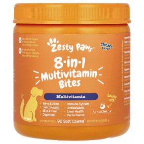 Zesty Paws, Multivitamin Bites, 8 в 1, для собак всех возрастов, со вкусом курицы, 90 жевательных таблеток, 315 г (11,1 унции) - описание | фото