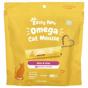 Zesty Paws, Мусс для кошек Omega, для кошек, тунец, 18 пакетиков, 252 г (9 унций) в Москве - eco-herb.ru | фото