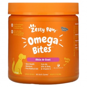 Zesty Paws, От укусов кожи и шерсти, для собак, для всех возрастов, курица, 90 жевательных таблеток, 315 г (11,1 унции) в Москве - eco-herb.ru | фото