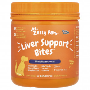 Zesty Paws, Liver Support Bites, For Dogs, All Ages, Chicken, 90 Soft Chews, 11.1 oz (315 g) - описание | фото