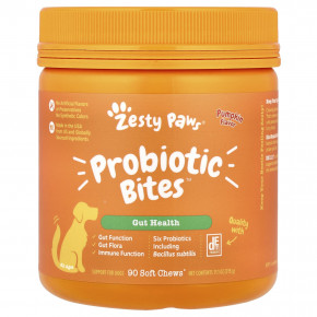 Zesty Paws, Probiotic Bites ™, для собак, для всех возрастов, тыква, 90 жевательных таблеток, 315 г (11,1 унции) - описание | фото