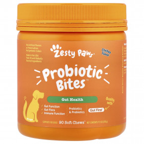 Zesty Paws, Probiotic Bites™, для собак всех возрастов, со вкусом курицы, 90 жевательных таблеток, 315 г (11,1 унции) - описание | фото