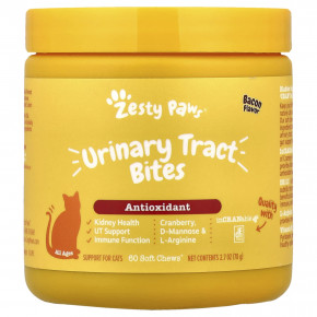 Zesty Paws, Urinary Tract Bites, For Cats, All Ages, Bacon, 60 Soft Chews, 2.7 oz (78 g) - описание | фото